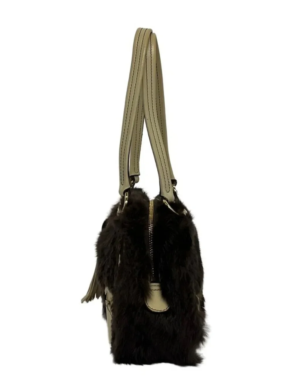 SAZABY Dark Brown Cream Fur Leather Shoulder Bag